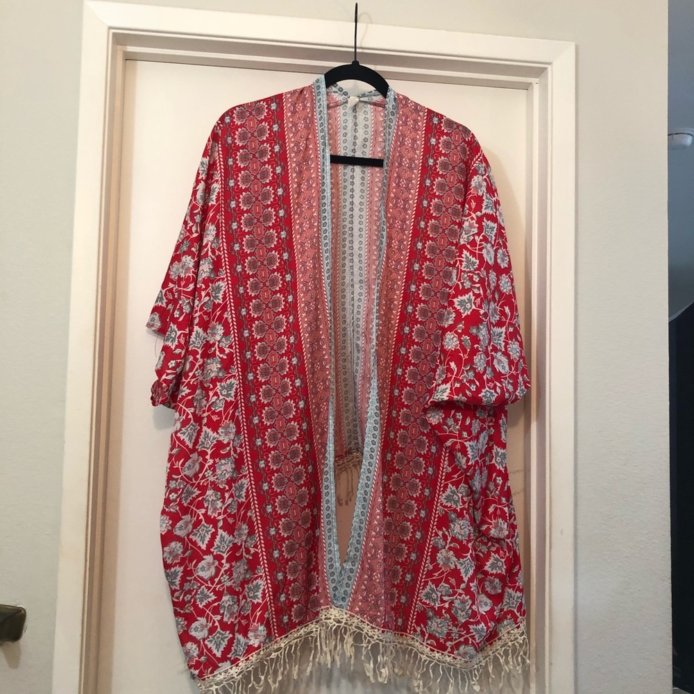 Pink Blush Red/Blue Kimono